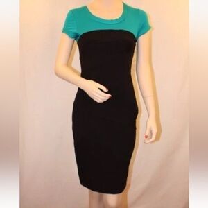BCBGMaxAzria Black and Teal Midi Dress